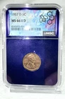 NGC Graded 1957-D 1C MS 66 RD - Trader Bea Purple Core - Wheat Cent - Penny -
