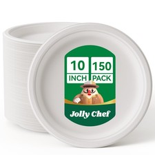 Biodegradable Plates Heavy Duty 10 Inch 150 Pack Disposable Sugarcane Fiber Eco