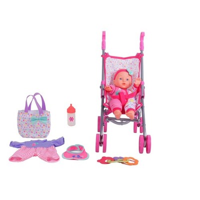 Dream Collection Baby Doll Care Gift Set w/ Stroller, 12'' Lifelike Doll & Access