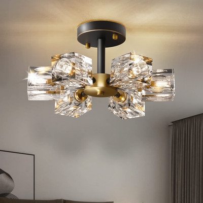 Okes Semi Flush Mount Ceiling Light13Inch Modern Black And Gold Crystal