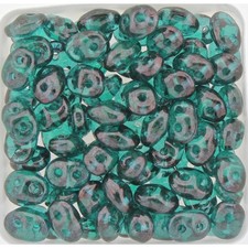 Czech SuperDuo 2-Hole Beads, VEGA on Emerald 2.5x5mm - 20 Grams