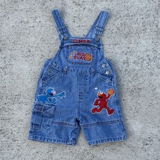 Vintage Sesame Street Elmo Grover Big Play Denim Shortalls Overalls Kids 4T