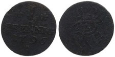 Old German States - Prussia 1 Pfennig 1796 - Silver 0.520, 0.63g, Ø 15mm Km#350