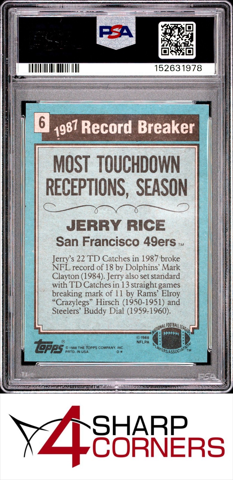 1988 TOPPS #6 JERRY RICE 49ERS HOF RECORD BREAKER PSA 10 view 2