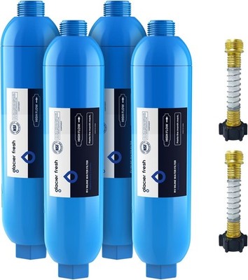GLACIER FRESH RV/Marine Water Filter with 2 Flexible Hose Protector, Greatly Red