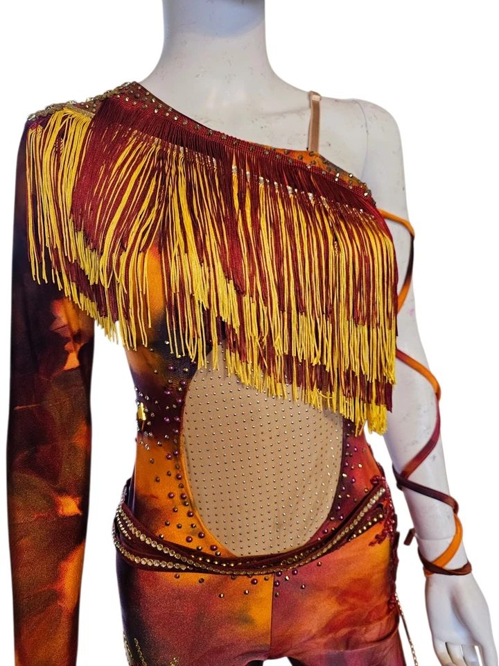 Burgundy Red Freestyle Dance Costume Suit Size 6 8 U16 U14 Inter Champ - Image 2 of 4