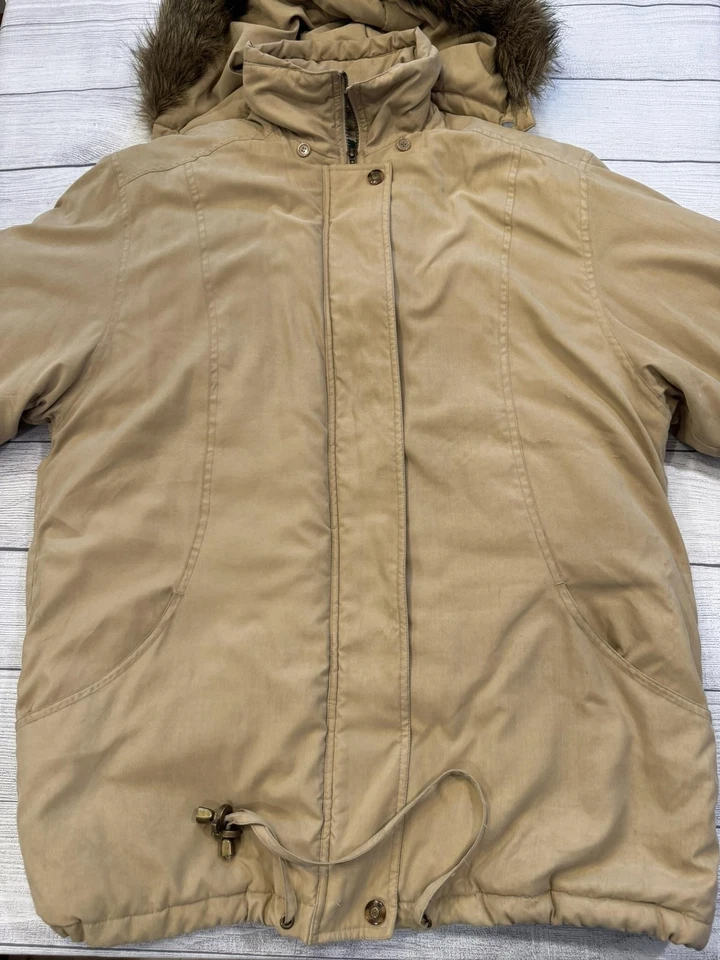 Out Brook Jacket Womens Large Tan Hooded Faux Fur Parka Coat Drawstring - Image 4 of 4