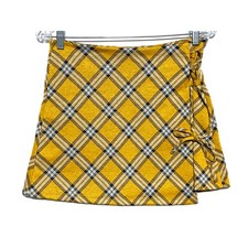 Madden NYC Side Lace Yellow Plaid Mini Skirt S School Girl Preppy Y2K Academia 