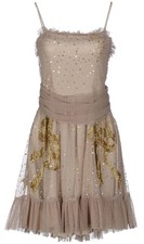 RedValentino Beige Dress Sequins Tulle Flared Party Prom Nude Tone Red Valentino