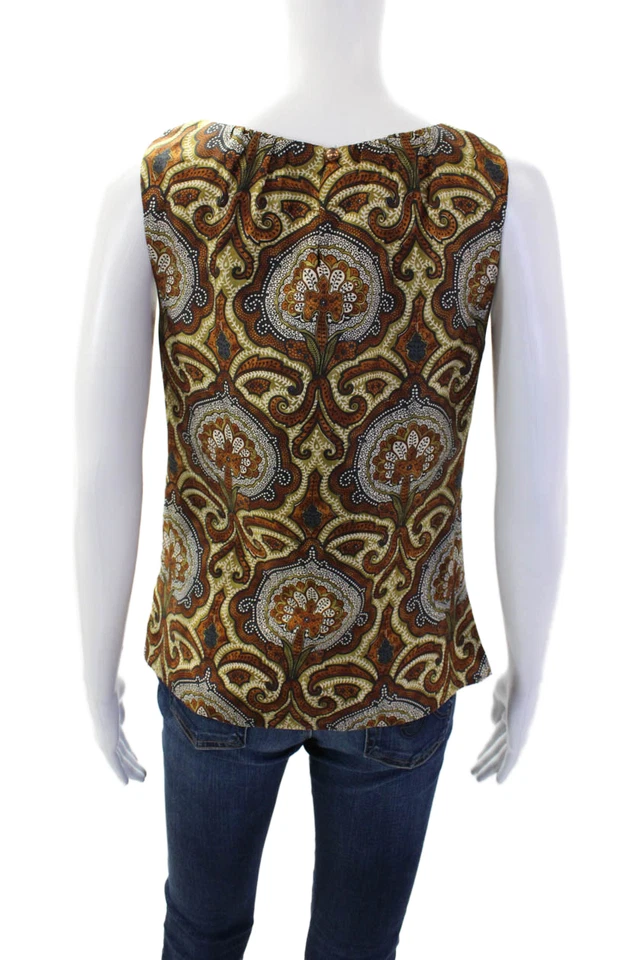 Milly Of New York Womens Silk Printed Crew Neck Sleeveless Blouse Top Brown Sz 2 - Image 3 of 4