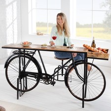 Retro Konsolentisch BICYCLE 185cm Mangoholz Fahrrad Bartisch Tresen Barschrank