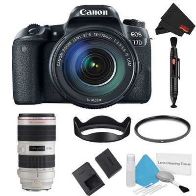 Canon EOS 77D DSLR Camera with 18-135mm Lens Bundle + Bonus 70-200mm Lens