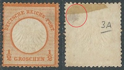 1872 GERMANY EMPIRE EAGLE I TYPE 1/2G YELLOW ORANGE NO FAULTY RUBBER US34