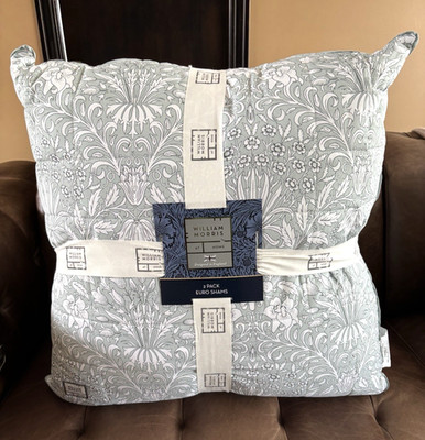 WILLIAM MORRIS GARDEN TONAL SEAFOAM 2 EURO EURO PILLOW SHAMS SET
