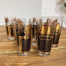 Set 8 Vintage 1950s Football Boxing Baseball Gold Highball Glasses Mid-Century