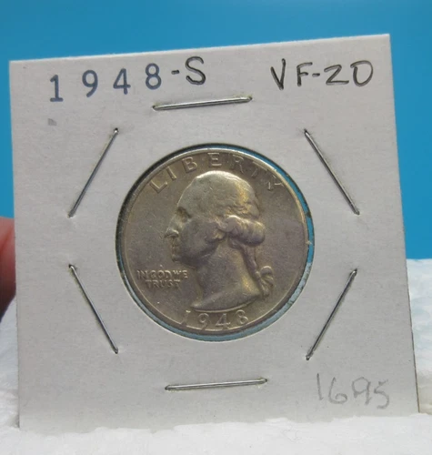 1948-S Washington 25 Cent Coin / Quarter / 90% Silver / Very Fine
