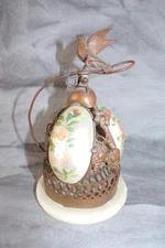 Antique Victorian Brass Dinner Service Bell Mother Of Pearl & Bird Topper