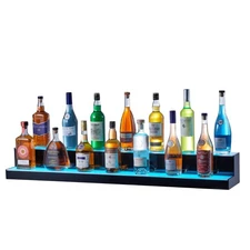 48x2-Step LED Lighted Liquor Bottle Display Shelf RF&App Control Adjustable