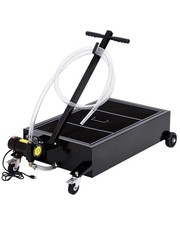 20 Gal Low Profile Oil Drain Pan W 110v Electric Pump 8 Ft Hose Rolling Steel
