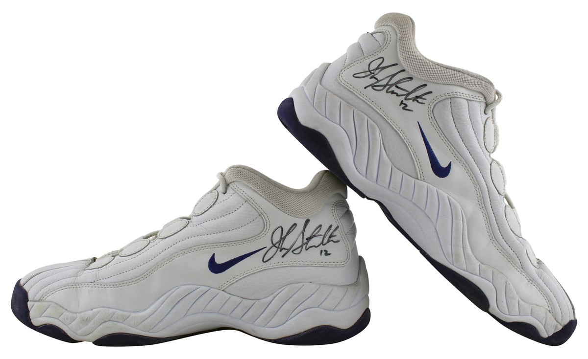 Jazz John Stockton Authentic Signed Game Used Nike Size 12.5 Shoes