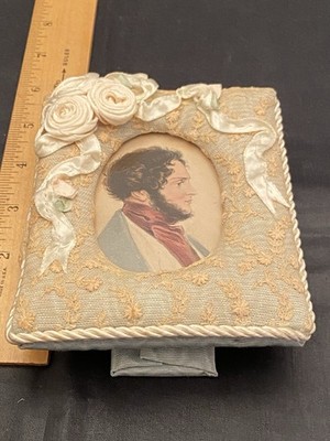 Antique Lace & Satin Rosettes Padded 4.5  Picture Frame Shabby Chic
