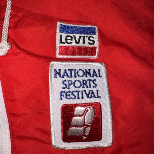 Vintage 60s Levis Hooded National Sports Festival Jacket Light Windbreaker M Red image 3