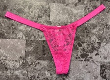 NWT VICTORIA'S SECRET PINK M LACE RHINESTONE MICRO TINY SIDE STRAP THONG PANTIES