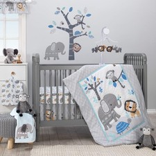 Jungle Fun 3-Piece Crib Bedding Set, Blue/Gray Pack of 1 