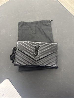 Saint Laurent Ysl Envelope Silver Logo Quilted Grainy - Excellent #EOFF44
