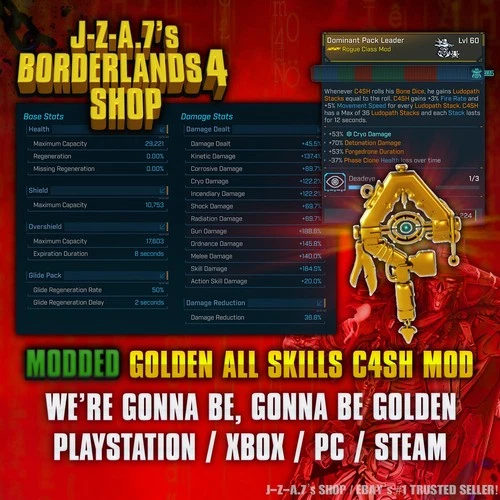 Borderlands 4✨ MODDED GOLDEN ALL SKILLS LEVEL 60 C4SH CLASS MOD BL4 ✅PC-PS-XBOX✨