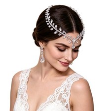 Rhinestone Bridal Forehead Head Chain Wedding Headband silver