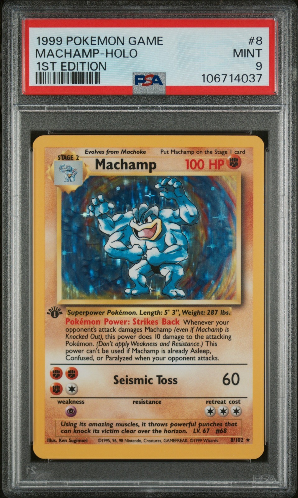 Machamp Holo PSA 9 1999 Pokemon 1st Edition #8/102 1985