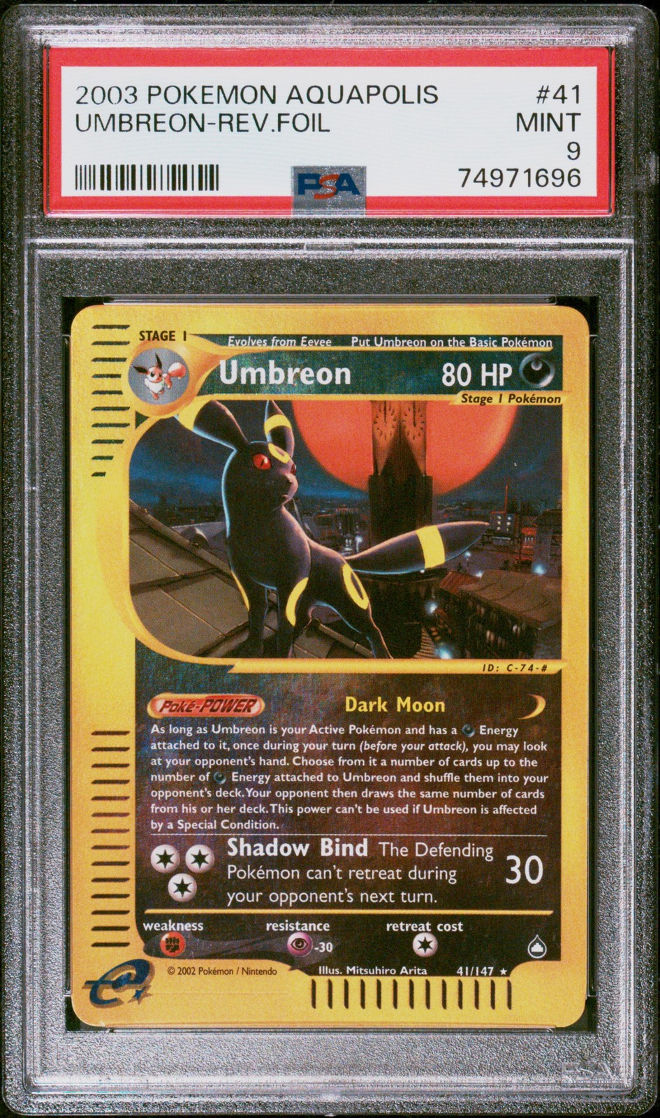 2003 POKEMON AQUAPOLIS #41 UMBREON-REVERSE FOIL PSA 9