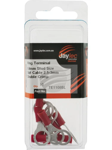 Jaylec Pack 10 Ring Terminal 8mm Insul Pvc Double Crimp Red (TE1108BL) - Picture 2 of 12