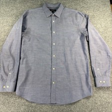 BANANA REPUBLIC Mens L 16.5 34-35 Dress Shirt Solid Blue Non-iron 100 Cotton