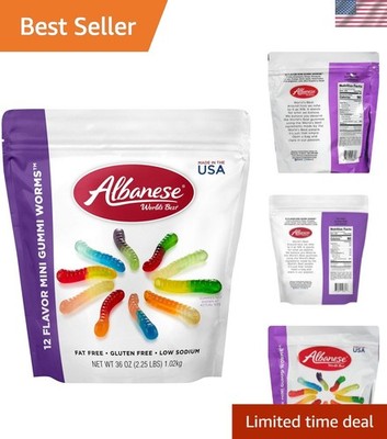 Bulk 36oz Bag of World-Class Gummi Worms - Soft Chewy Candy with 12 Flavors