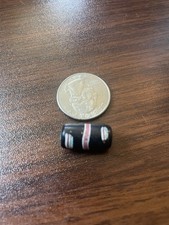 Antique Venetian Black Glass Bead W/pink & White Stripe