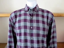 New Men's Scott Barber Button Up Shirt Black Purple Plaid Cotton Size Large