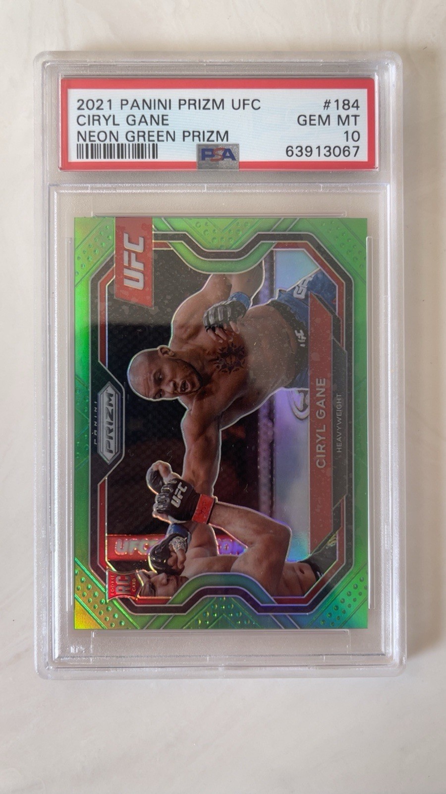 2021 Prizm UFC Ciryl Gane Neon Green /75 PSA 10 RC