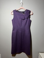 Elie Tahari Gray Purple Wool Short Sleeve Office Job Sheath Dress US 6