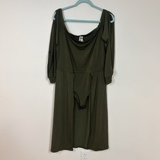 Topia Olive Green Cold Shoulder Dress 2X Plus Size Built In Bodysuit Lining