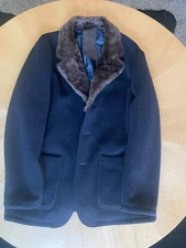 GMS-75 Gimo's Men's Shearling Fur Collar Black Jacket Size XL