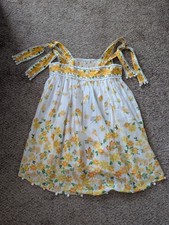Farm Rio Aura Floral Yellow Mini Dress NWT Size M Beaded Tie Straps Ruffles