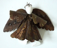 Folkart Primitive Rustic Metal Wooden Hanging Angel Brown/Bronze White 9 3/4"