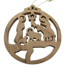 Nativity Christmas Ornament Carved Wood Bethlehem Manger 