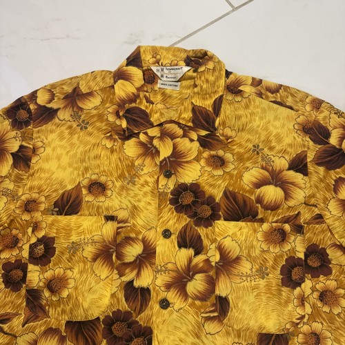 Vintage 60s J.c. Penney Towncraft Yellow Floral Palm Button Up Shirt Medium - Picture 4 of 7
