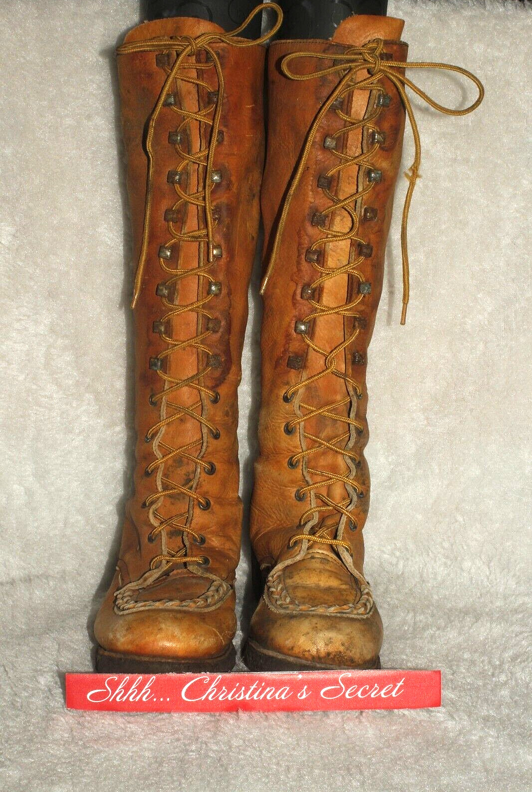 VINTAGE ZODIAC 70s Womens Knee High Boots Tan Leather Distressed 7.5 N NARROW