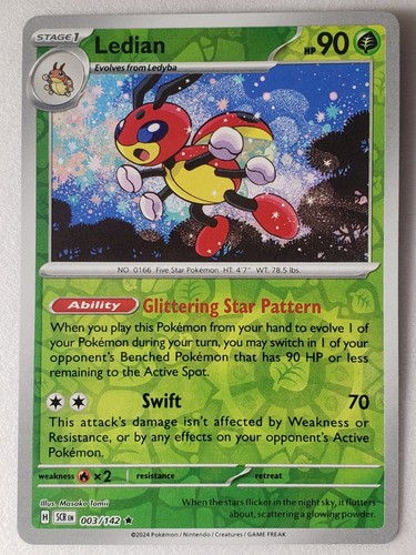 REVERSE HOLO Ledian 003/142 NM / M - Stellar Crown Pokemon Card Masako Tomii Art - 第 1/2 張圖片