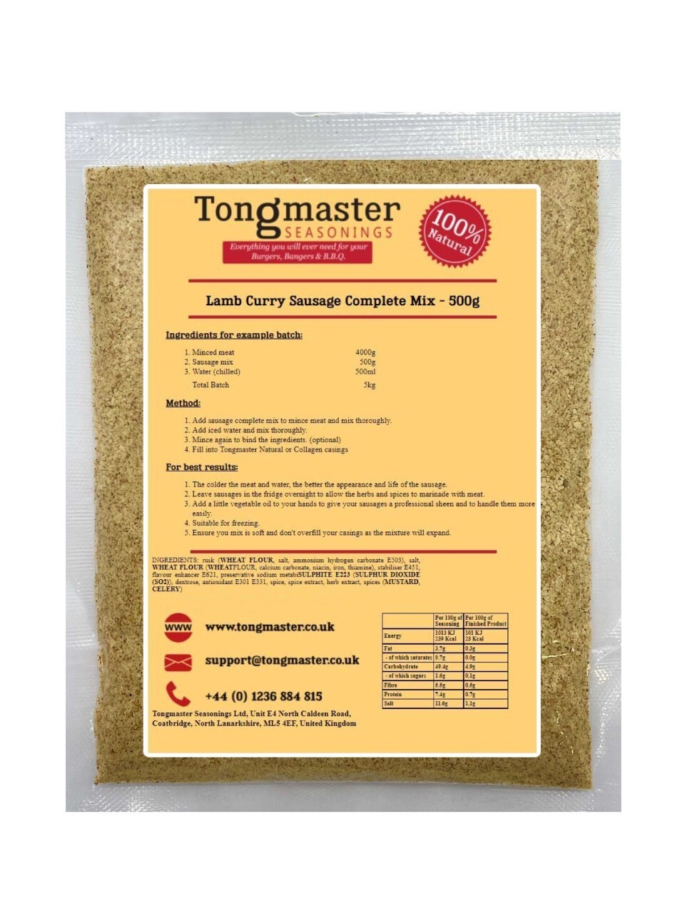 Lamb Curry Sausage Complete Mix - 500g (5kg Batch)