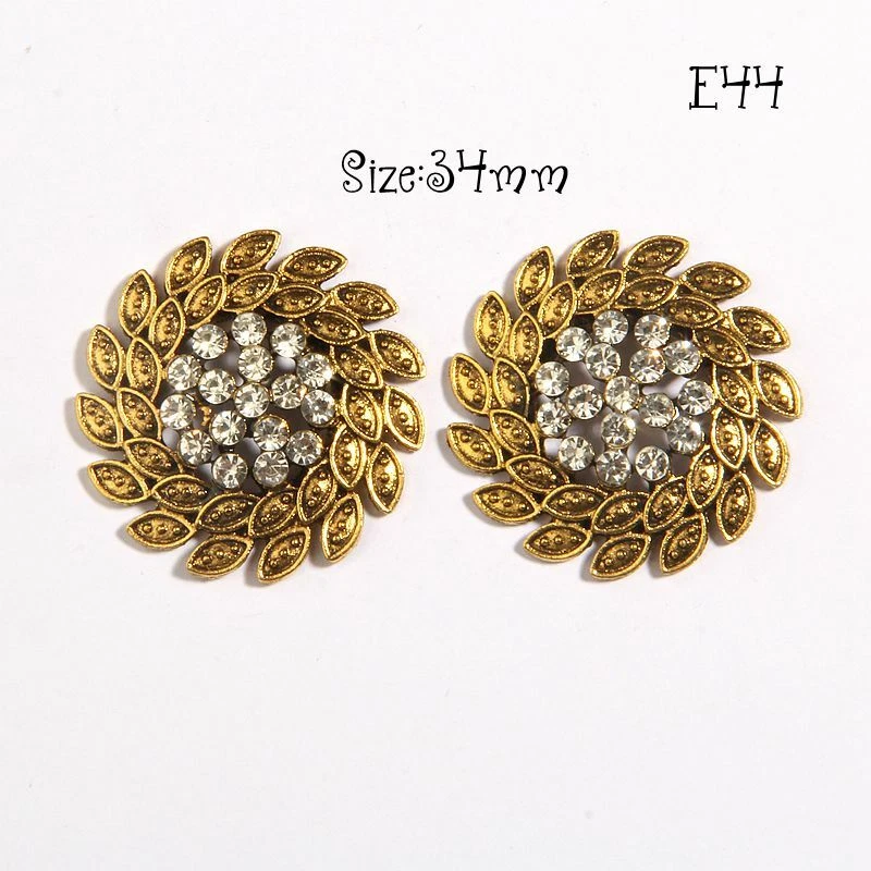 10Pcs 34mm Round Crystal Metal Rhinestone Buttons Appliques Embellishment - Image 2 of 4
